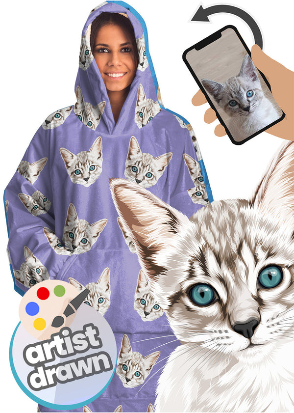 Custom HOODIE Blanket: Orig. Cat Face Art